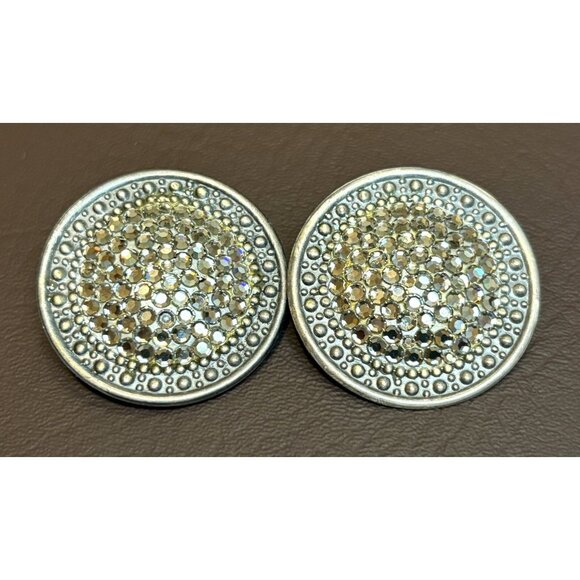 Vintage Richard Kerr Rhinestone Shield Statement Runway Clip On Earrings Signed - Picture 3 of 9